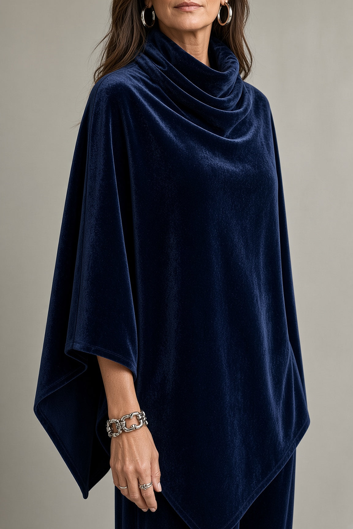 Muriel | Draped Felt Poncho Top and Wide-Leg Trouser Set