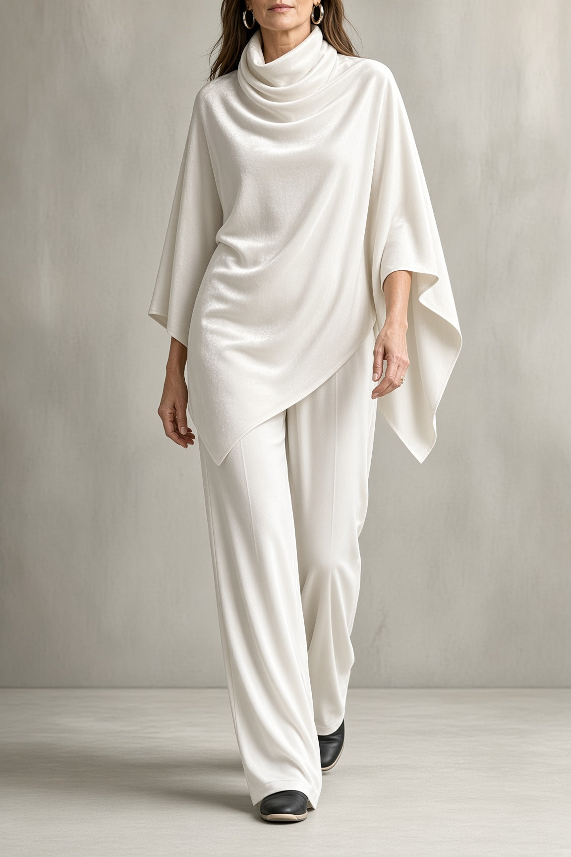 Muriel | Draped Felt Poncho Top and Wide-Leg Trouser Set