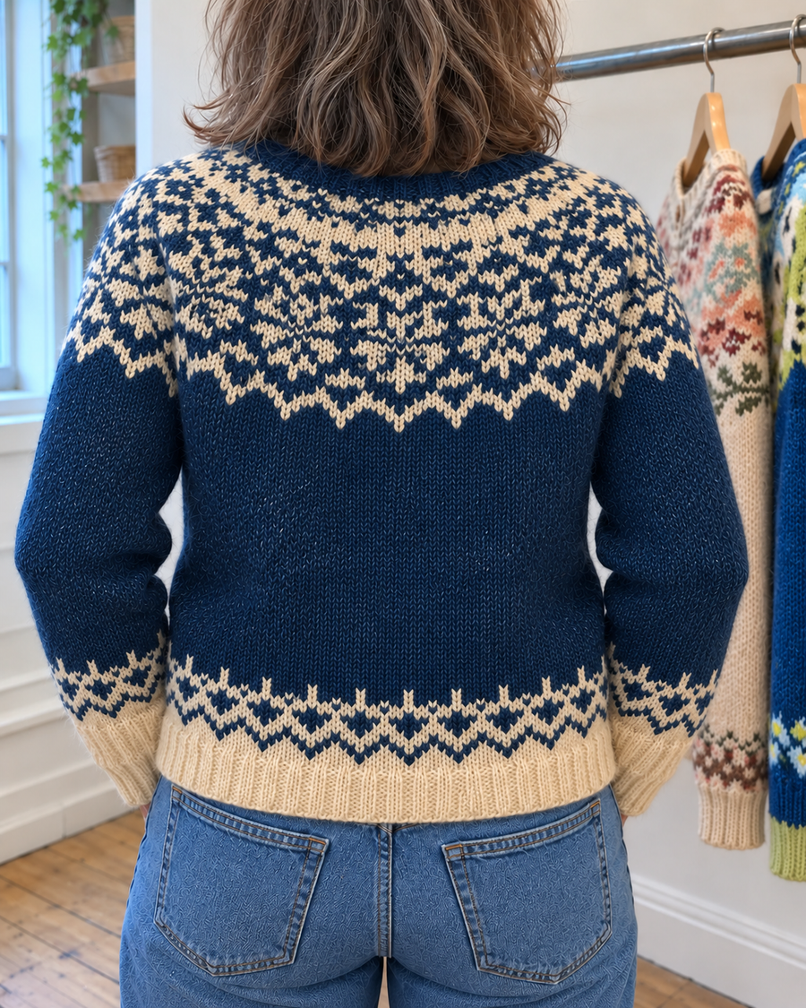 Hannah | Navy Snowflake Yoke Button-Front Cardigan