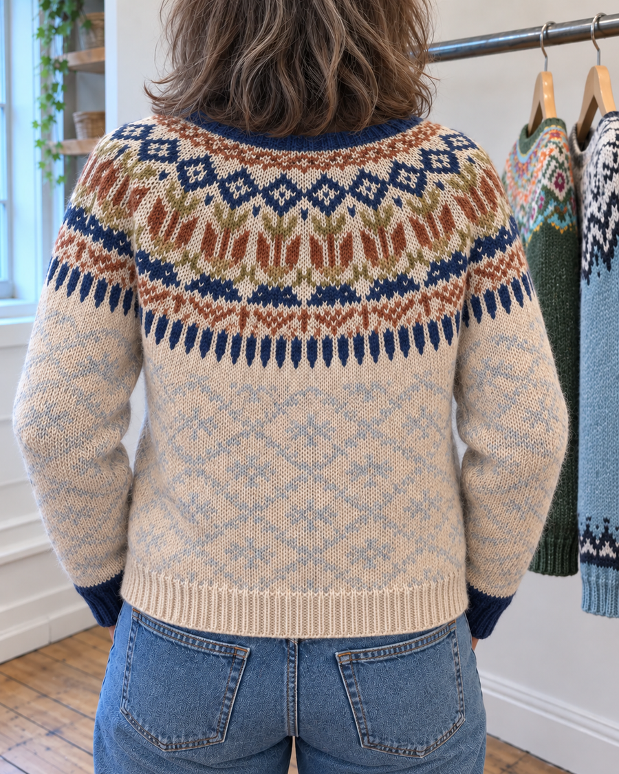 Hayley | Cream and Navy Nordic Yoke Cardigan