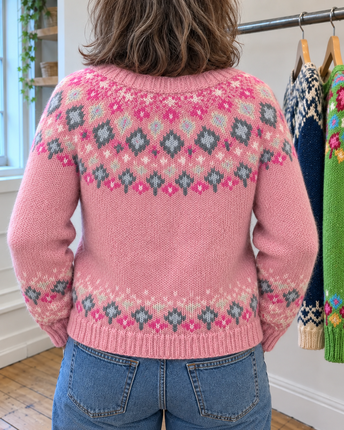 Hazel | Pink Floral Diamond Button-Front Cardigan