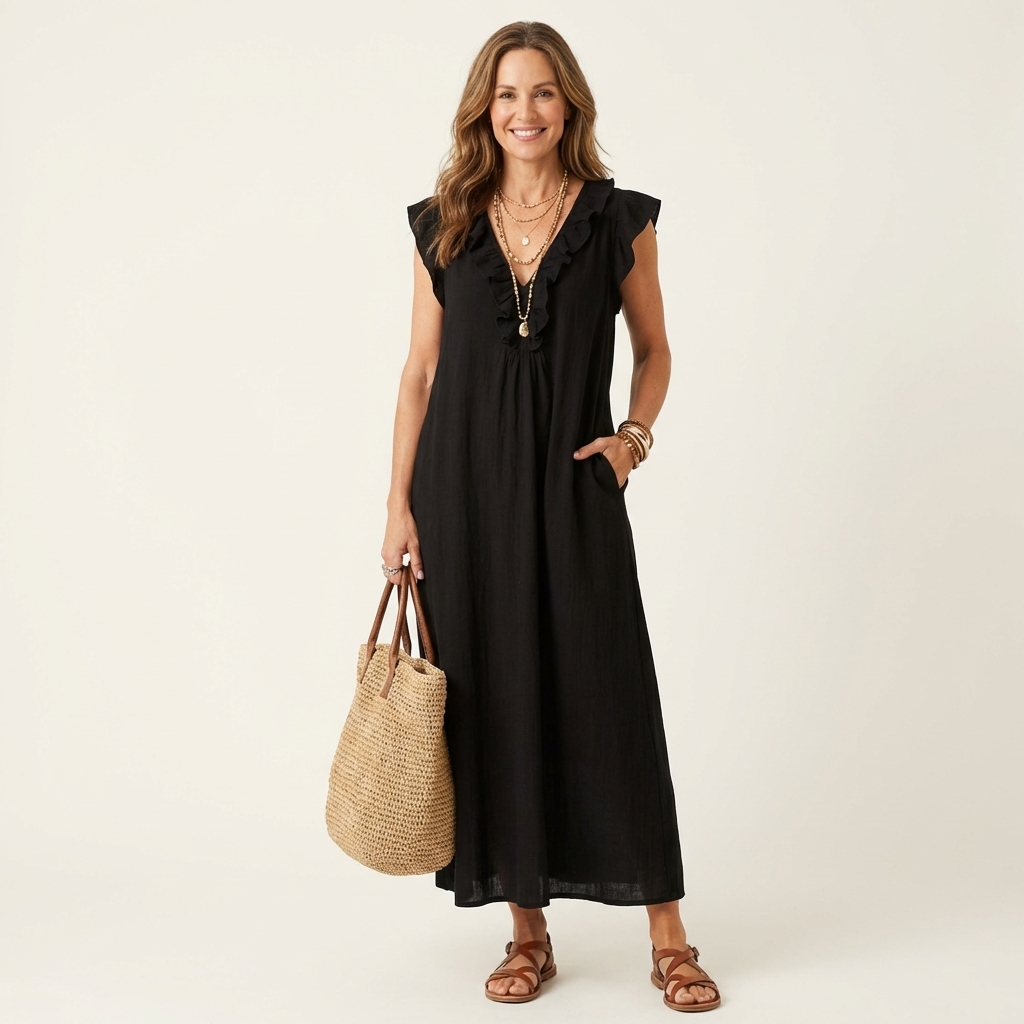 Natasha | Ruffle V-Neck Maxi Dress