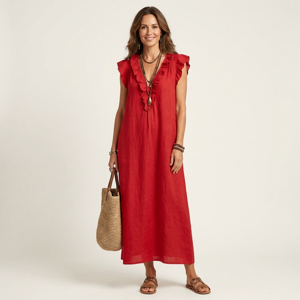 Natasha | Ruffle V-Neck Maxi Dress