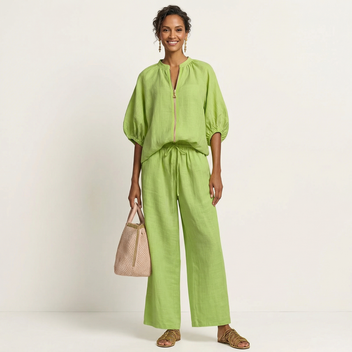 Miranda | Zip-Front Puff Sleeve Set