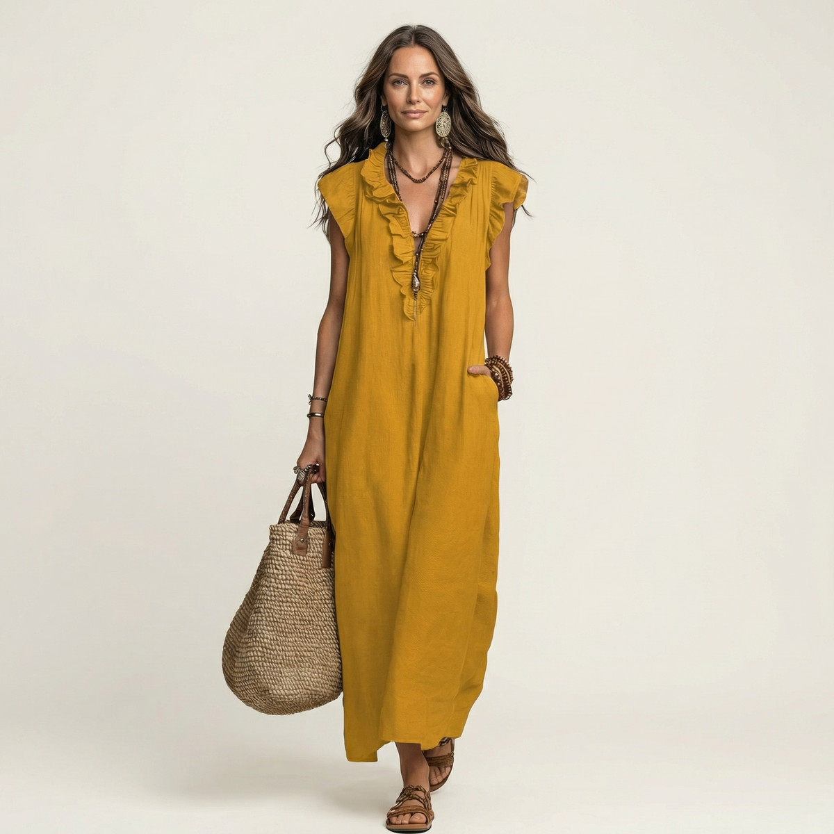 Natasha | Ruffle V-Neck Maxi Dress