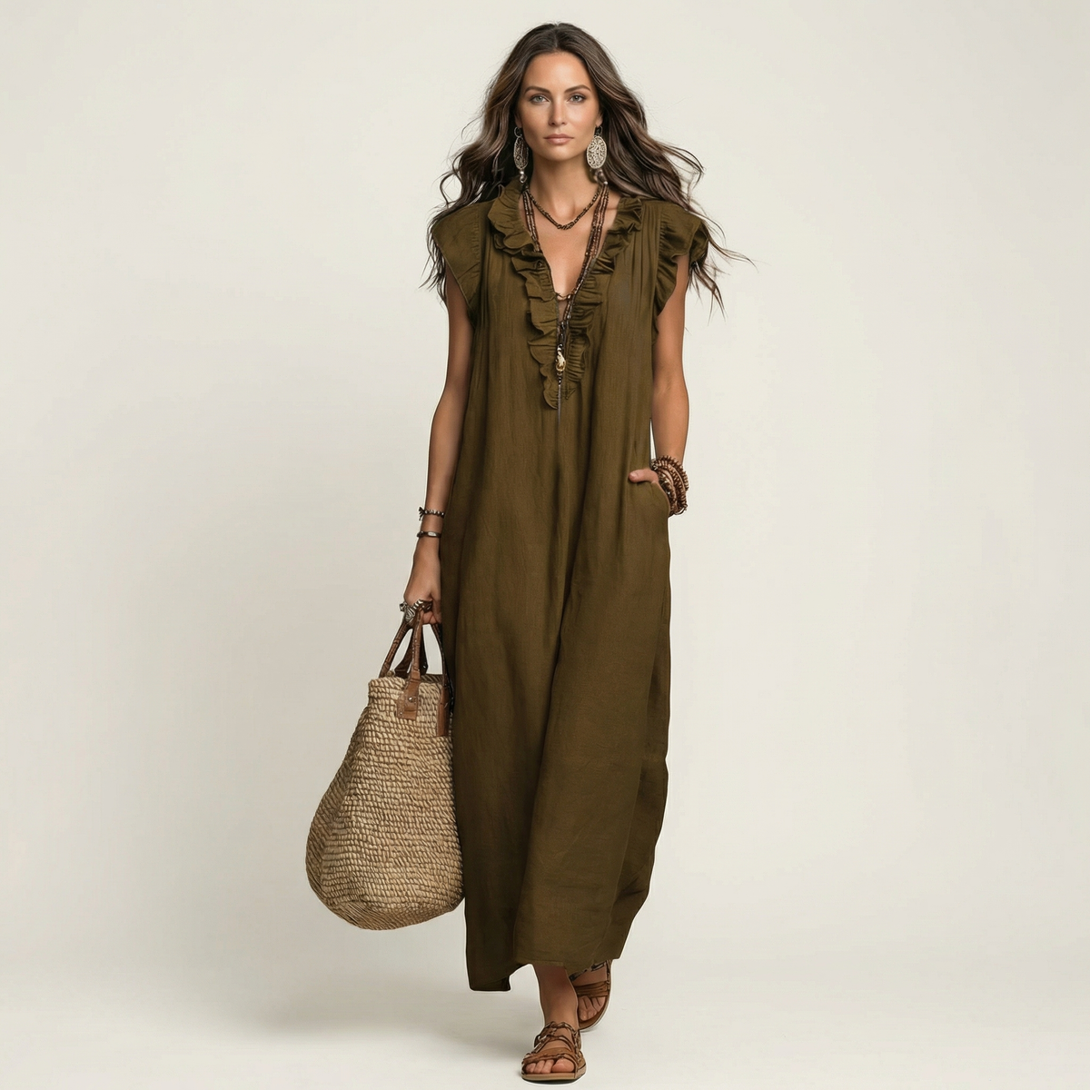 Natasha | Ruffle V-Neck Maxi Dress