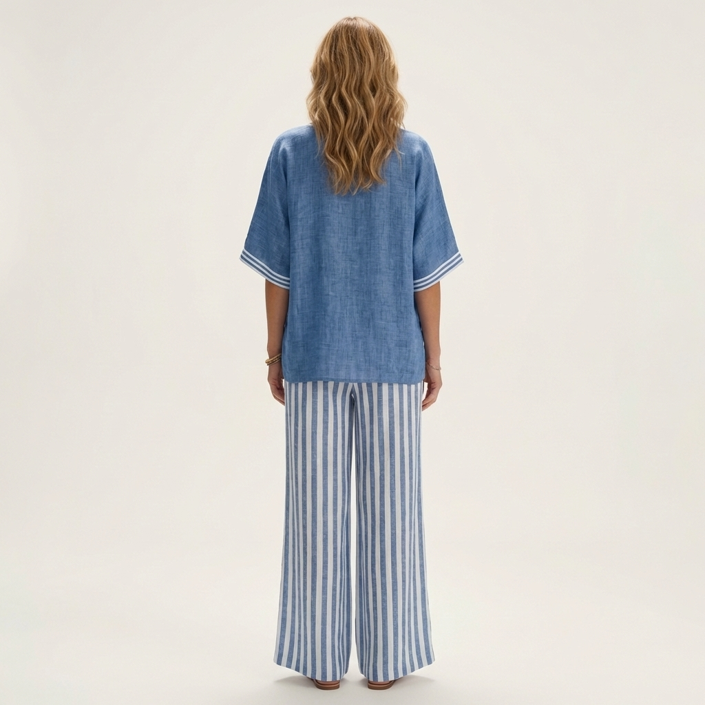 Diana | Varsity Trim Top & Stripe Wide-Leg Set