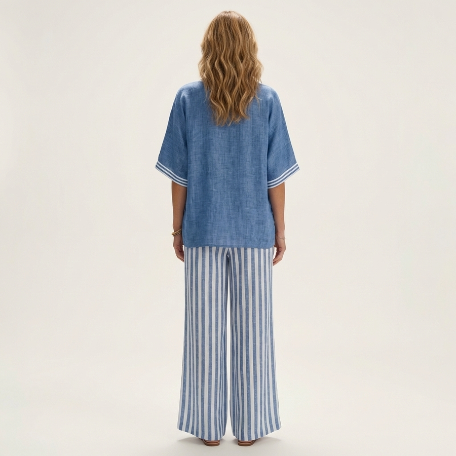 Diana | Varsity Trim Top & Stripe Wide-Leg Set