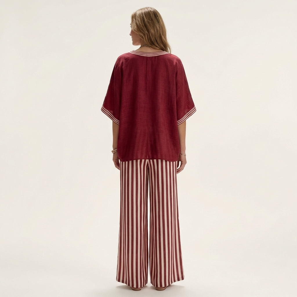 Diana | Varsity Trim Top & Stripe Wide-Leg Set