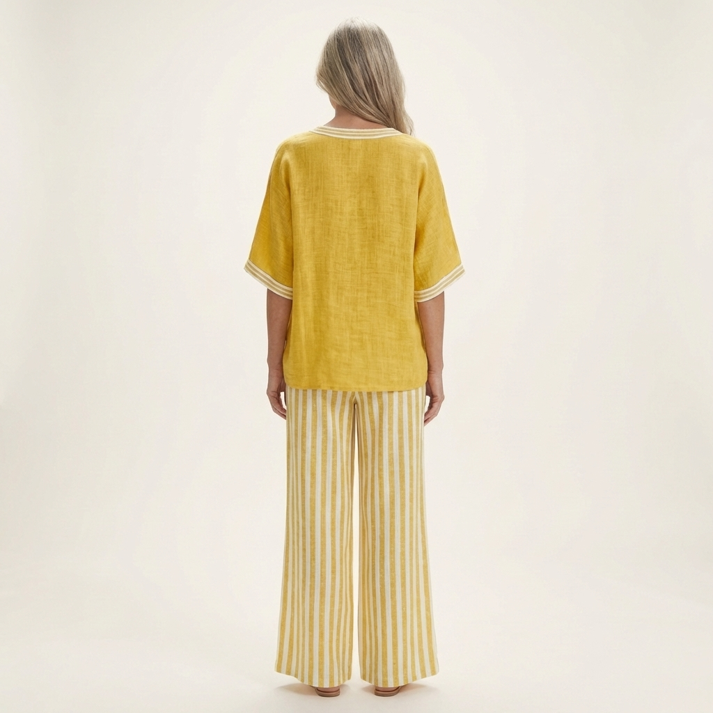 Diana | Varsity Trim Top & Stripe Wide-Leg Set