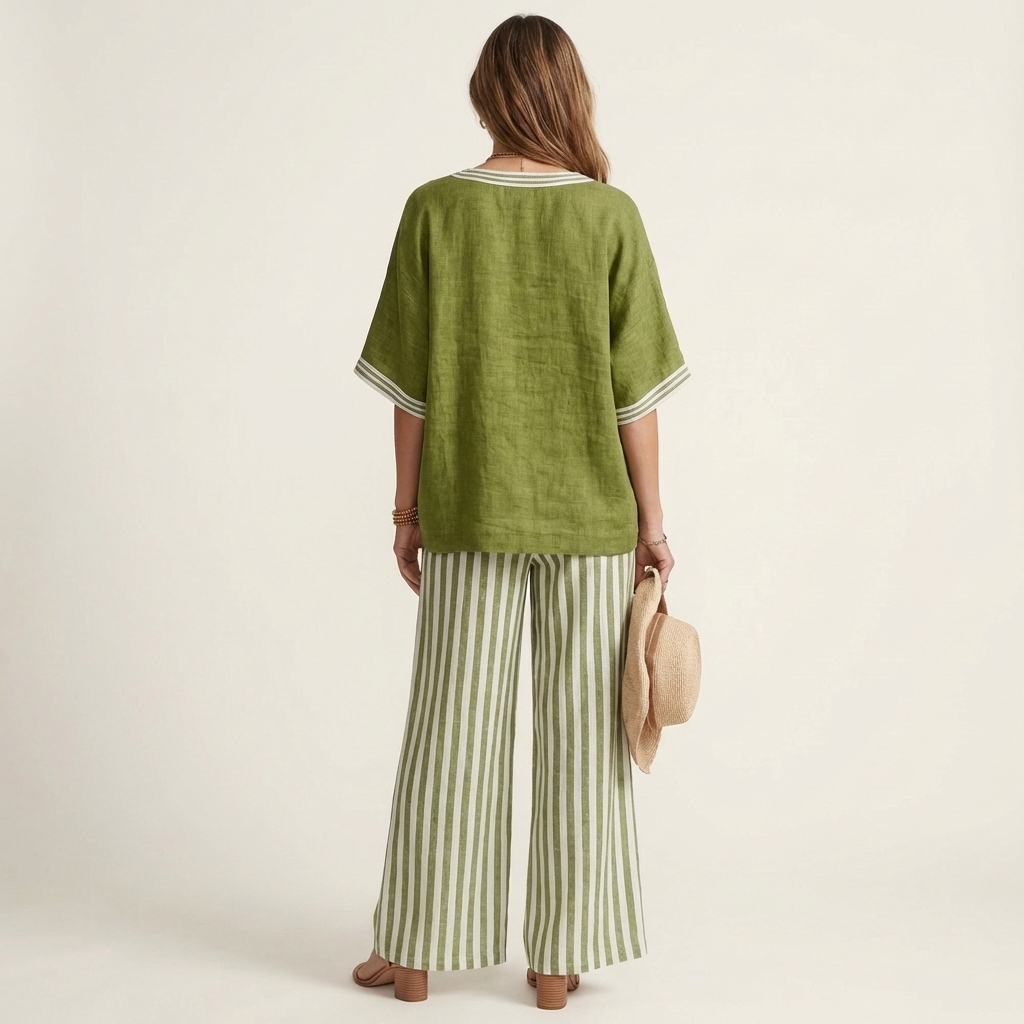 Diana | Varsity Trim Top & Stripe Wide-Leg Set