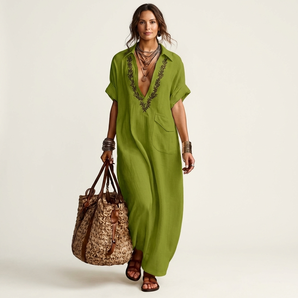 Catherine | Embroidered V-Neck Maxi Dress