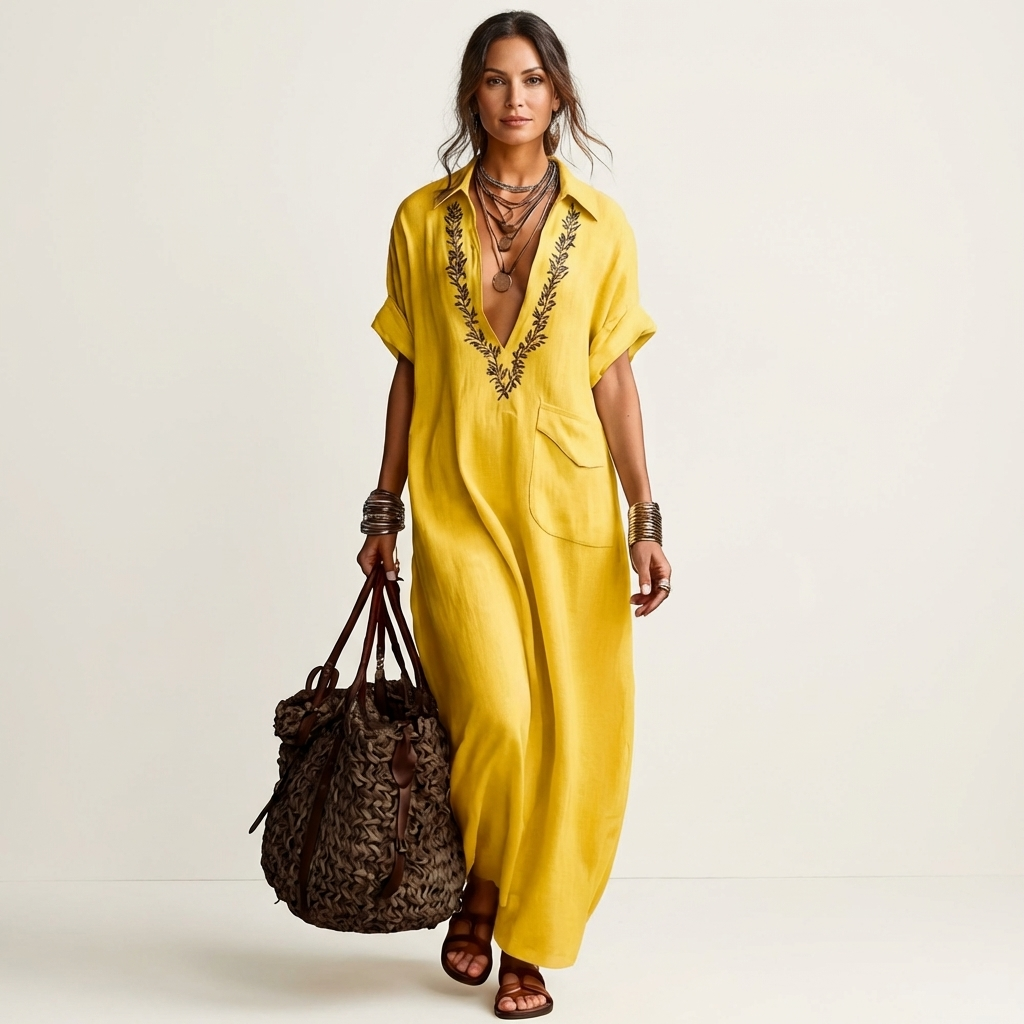 Catherine | Embroidered V-Neck Maxi Dress