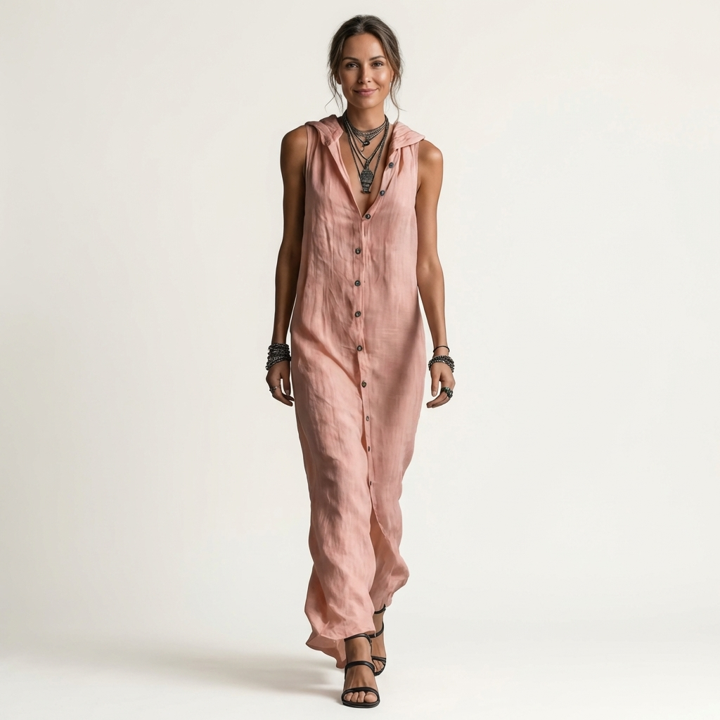 Claudia | Hooded Button-Front Maxi Dress