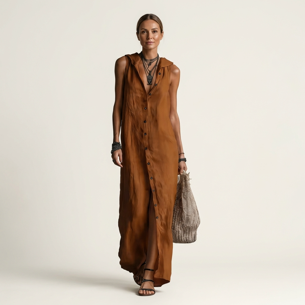 Claudia | Hooded Button-Front Maxi Dress