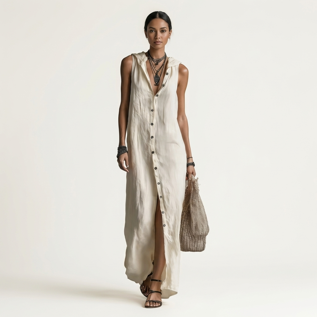 Claudia | Hooded Button-Front Maxi Dress