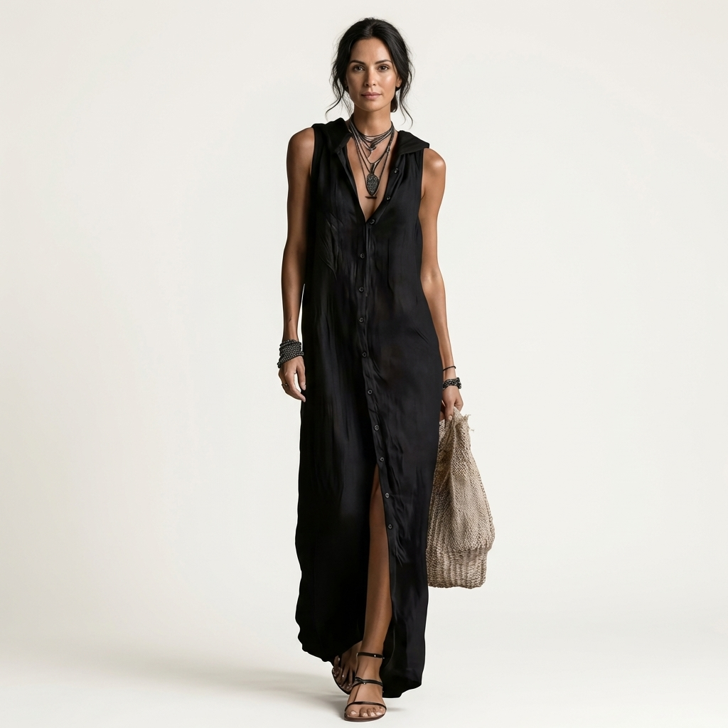 Claudia | Hooded Button-Front Maxi Dress