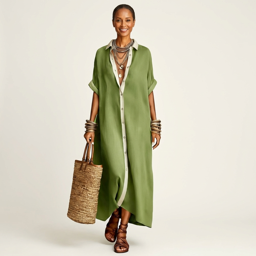 Cordelia | Contrast-Collar Maxi Shirt Dress