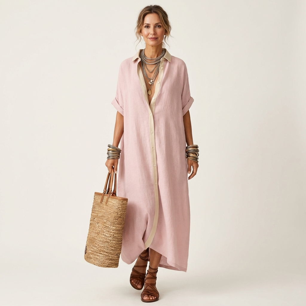 Cordelia | Contrast-Collar Maxi Shirt Dress