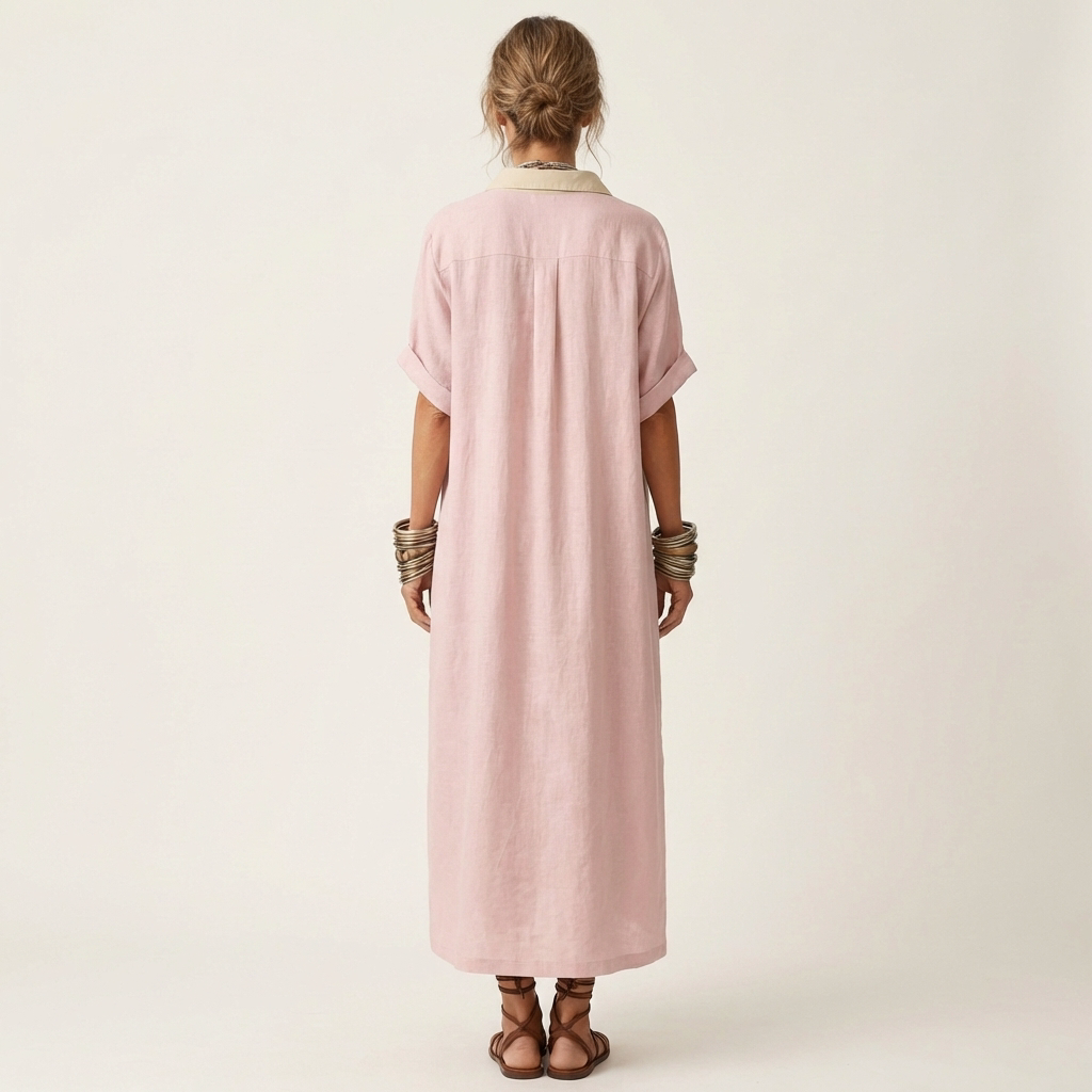Cordelia | Contrast-Collar Maxi Shirt Dress