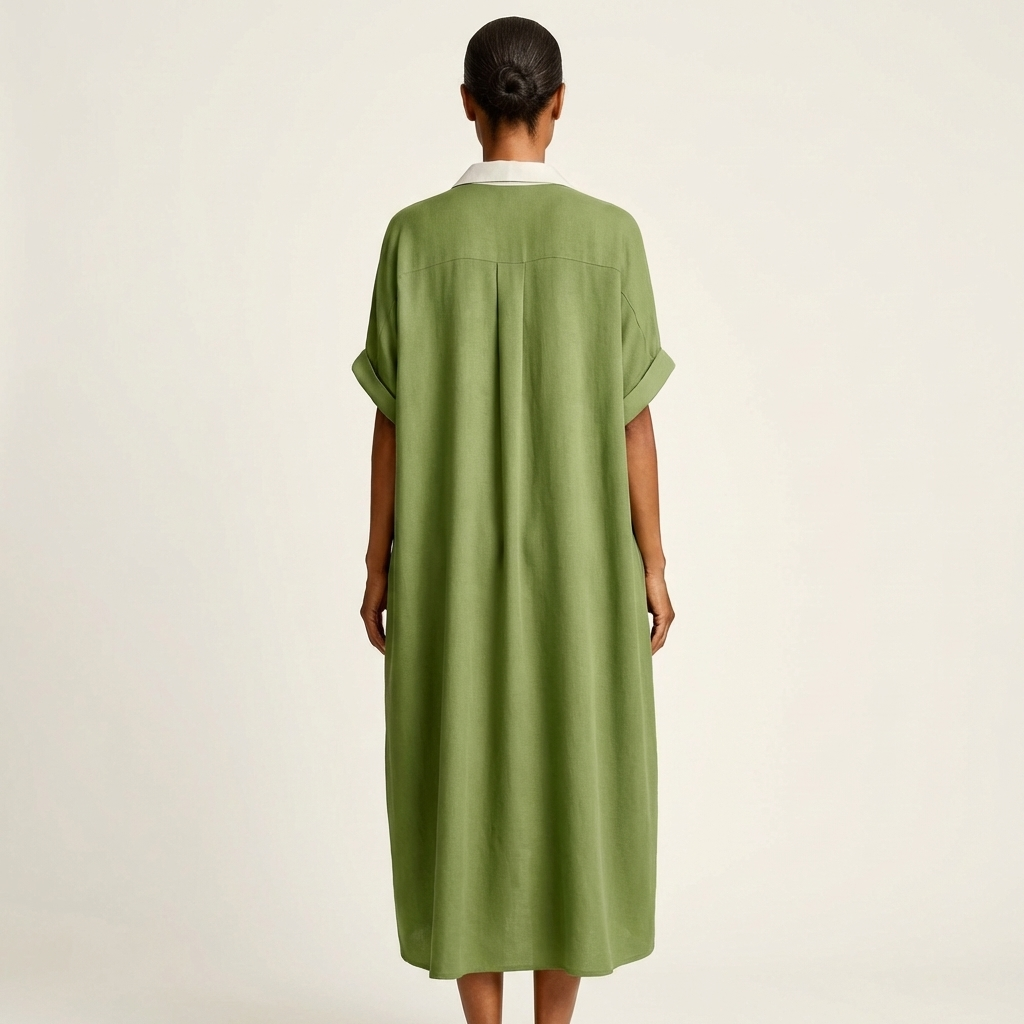 Cordelia | Contrast-Collar Maxi Shirt Dress