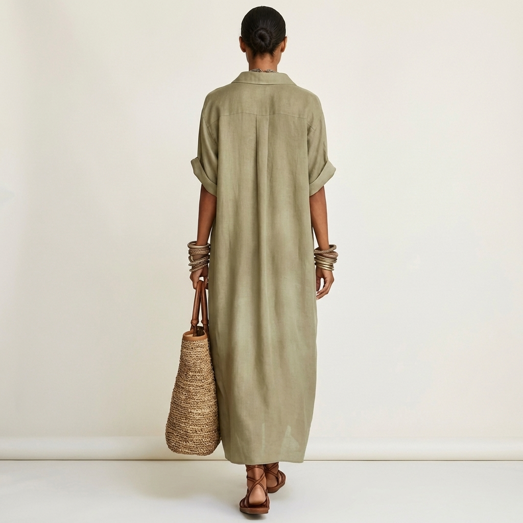Cordelia | Contrast-Collar Maxi Shirt Dress