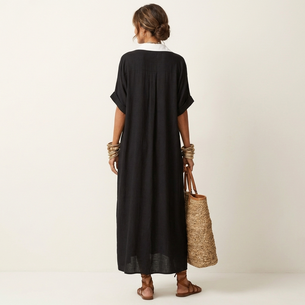 Cordelia | Contrast-Collar Maxi Shirt Dress