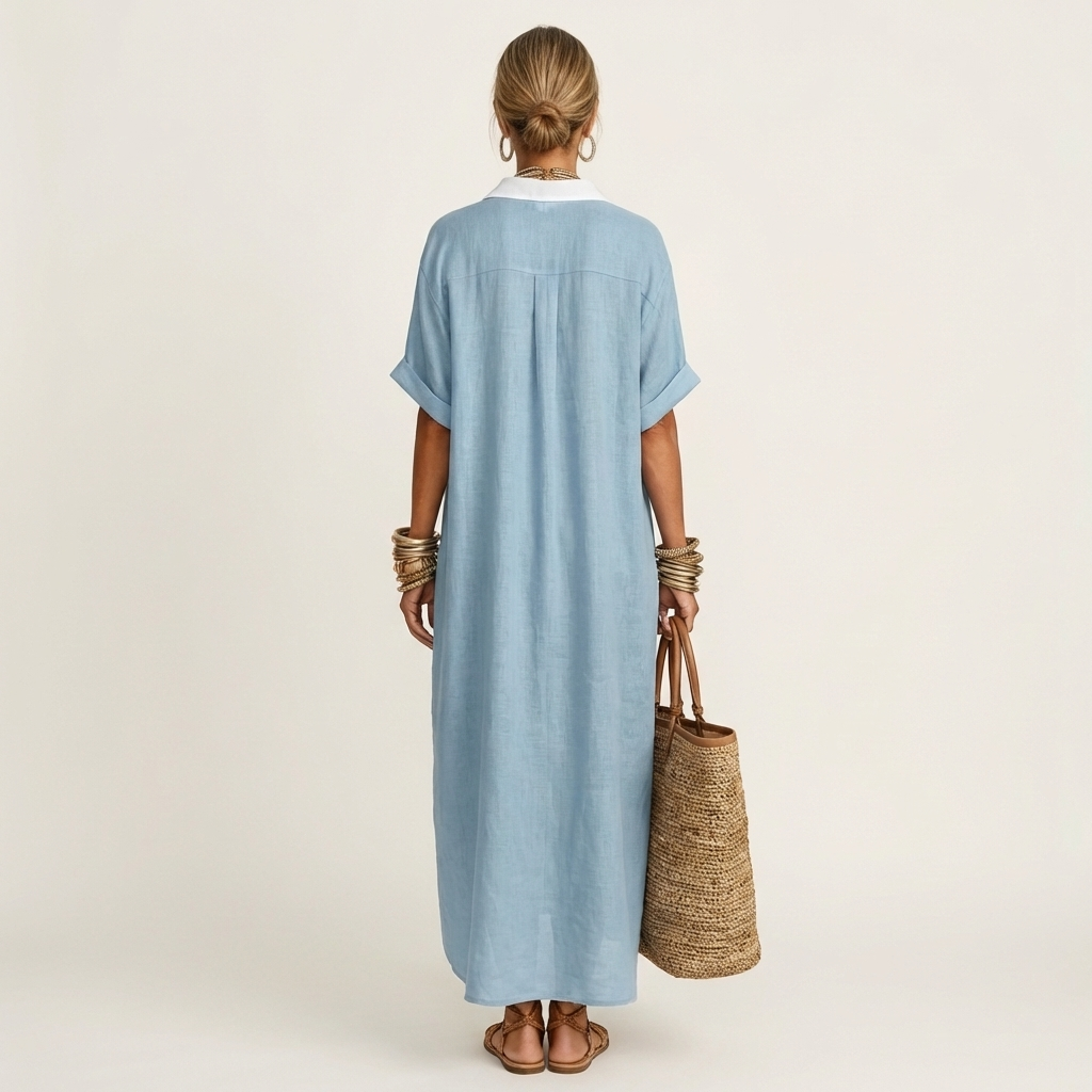 Cordelia | Contrast-Collar Maxi Shirt Dress