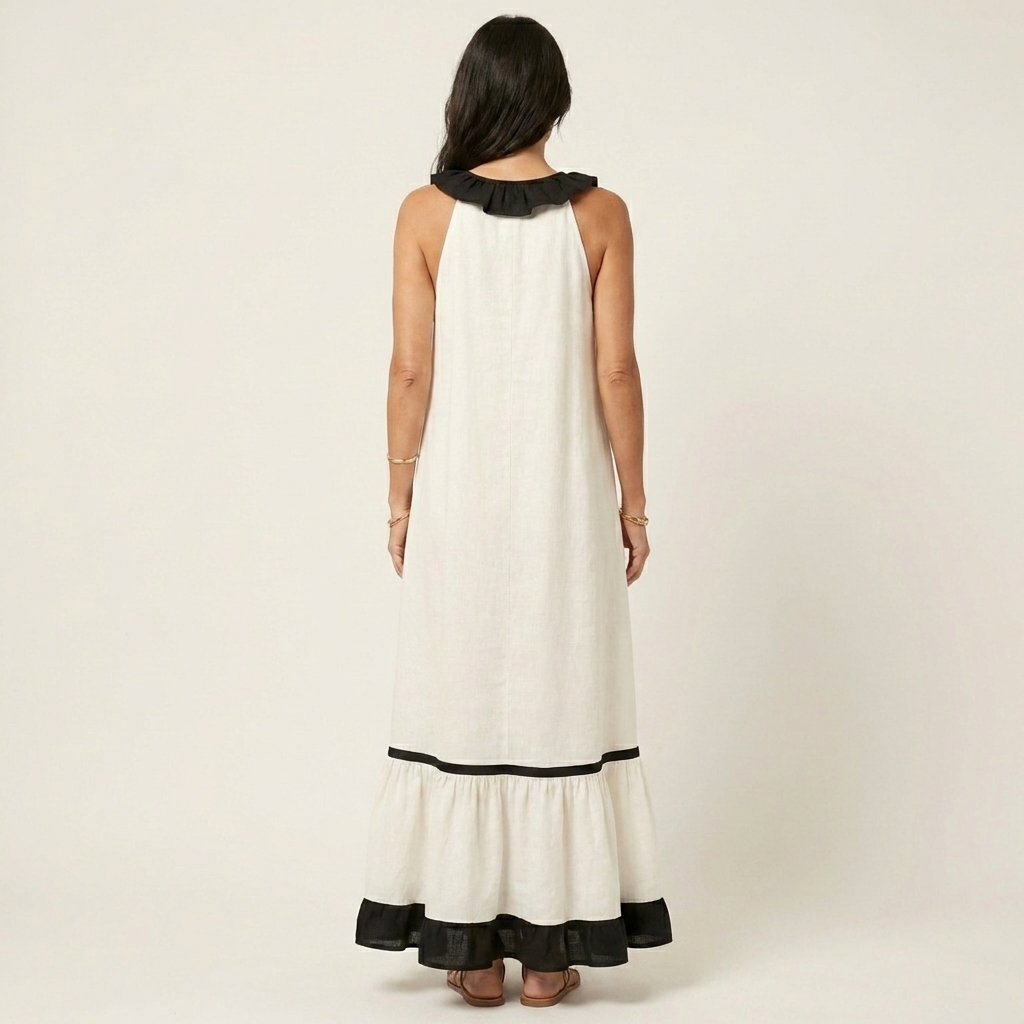 Margot | Ruffle-Neck Contrast-Trim Maxi Dress