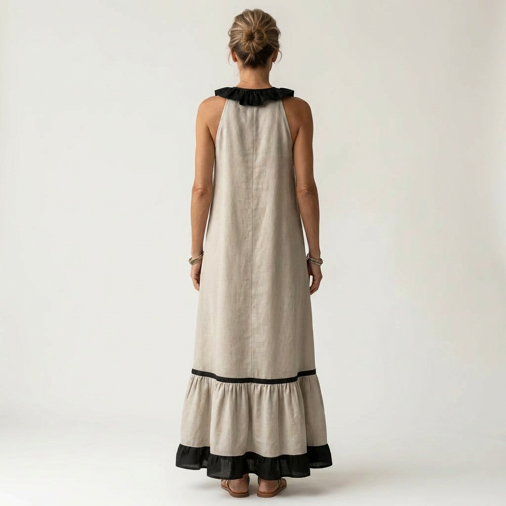 Margot | Ruffle-Neck Contrast-Trim Maxi Dress