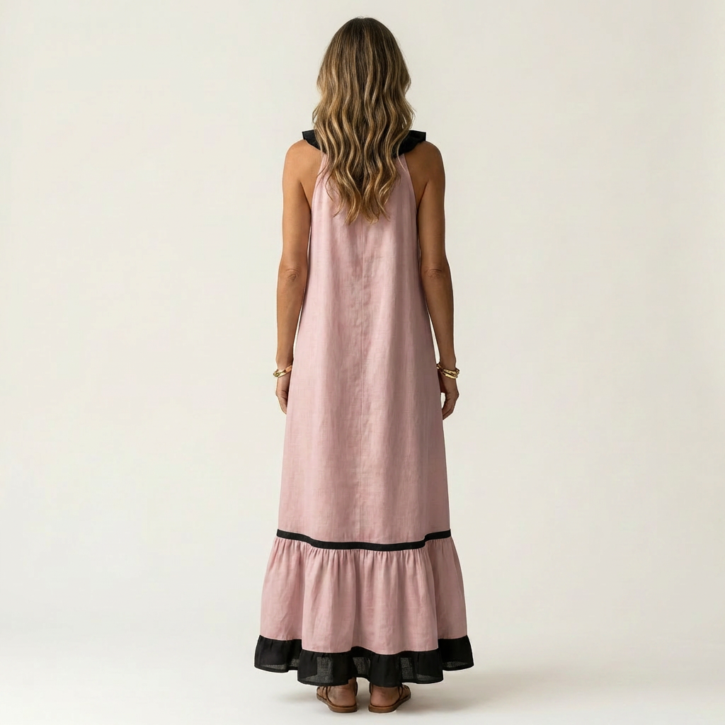 Margot | Ruffle-Neck Contrast-Trim Maxi Dress