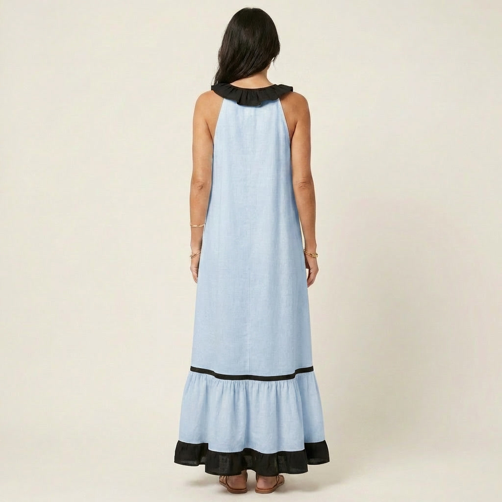 Margot | Ruffle-Neck Contrast-Trim Maxi Dress