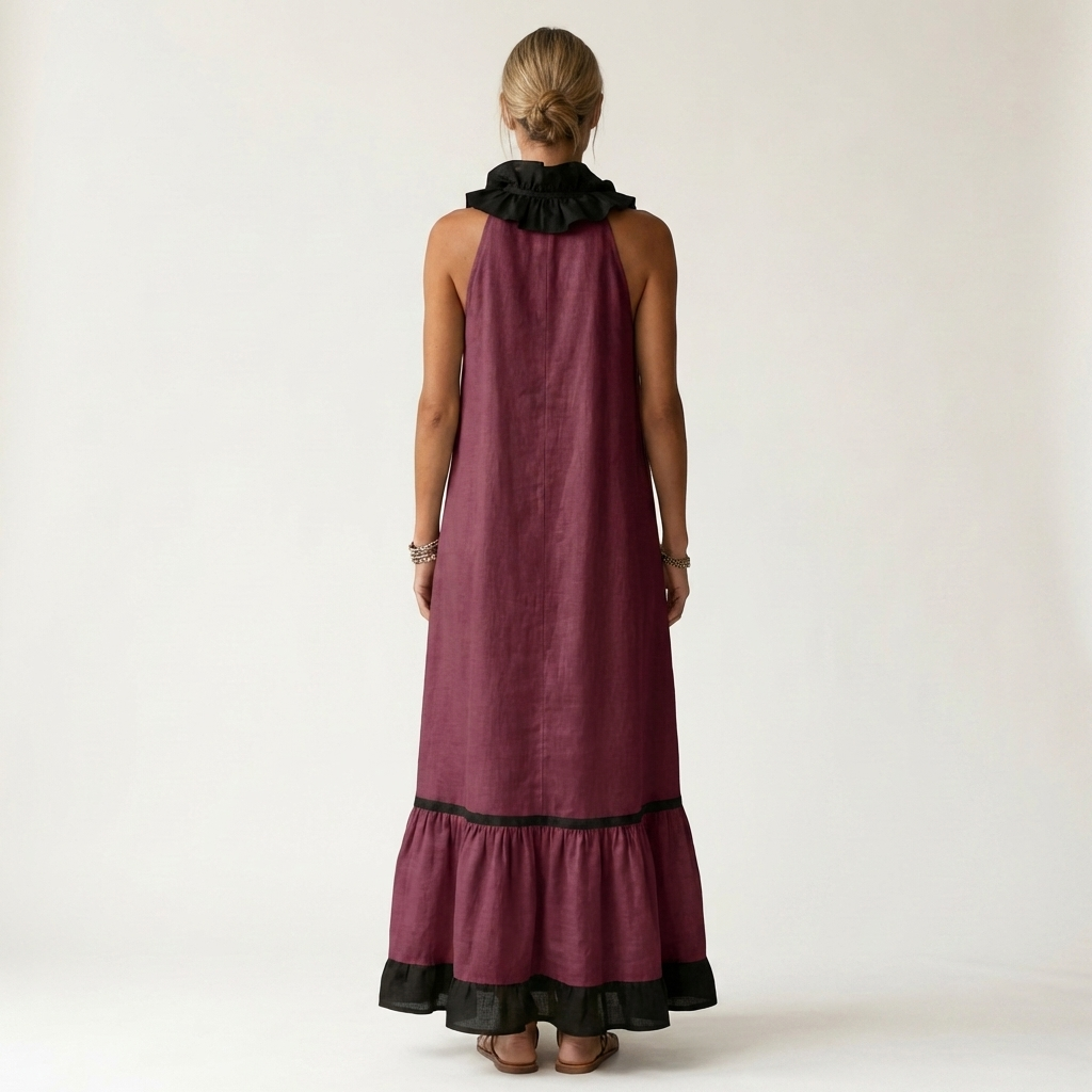 Margot | Ruffle-Neck Contrast-Trim Maxi Dress