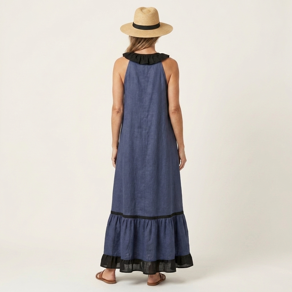 Margot | Ruffle-Neck Contrast-Trim Maxi Dress