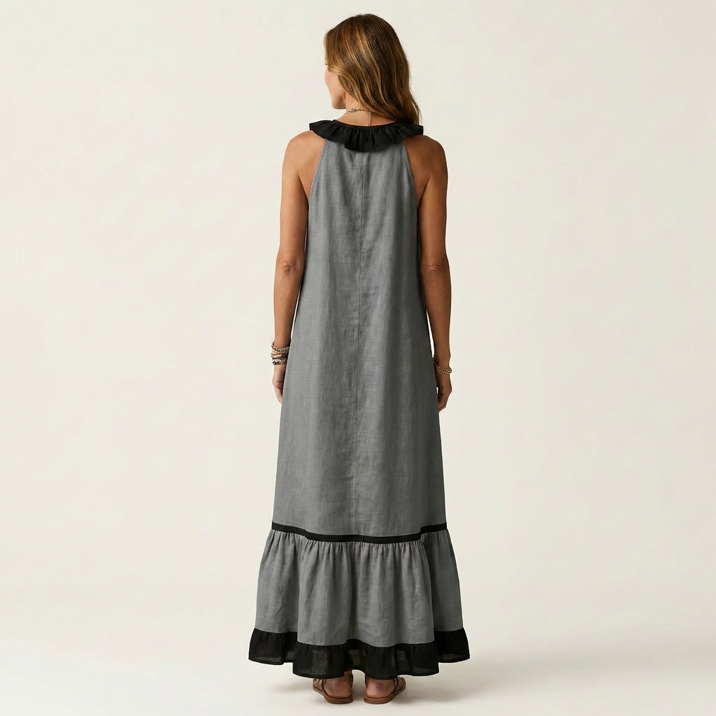 Margot | Ruffle-Neck Contrast-Trim Maxi Dress