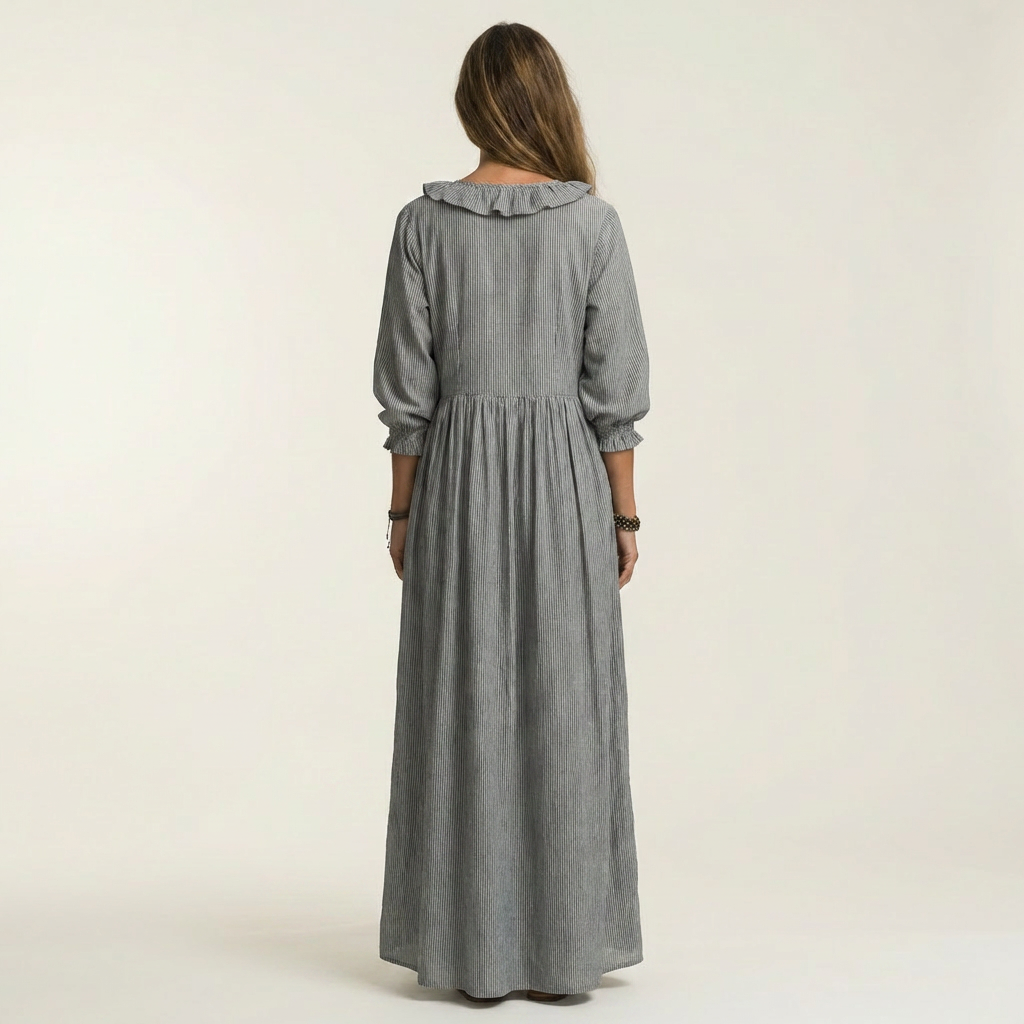 Rosalind | Striped Lantern-Sleeve Maxi Dress
