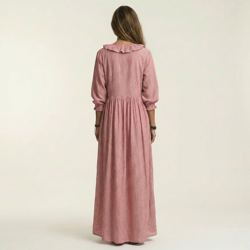Rosalind | Striped Lantern-Sleeve Maxi Dress