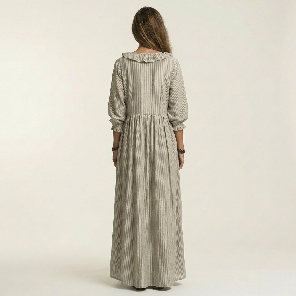 Rosalind | Striped Lantern-Sleeve Maxi Dress