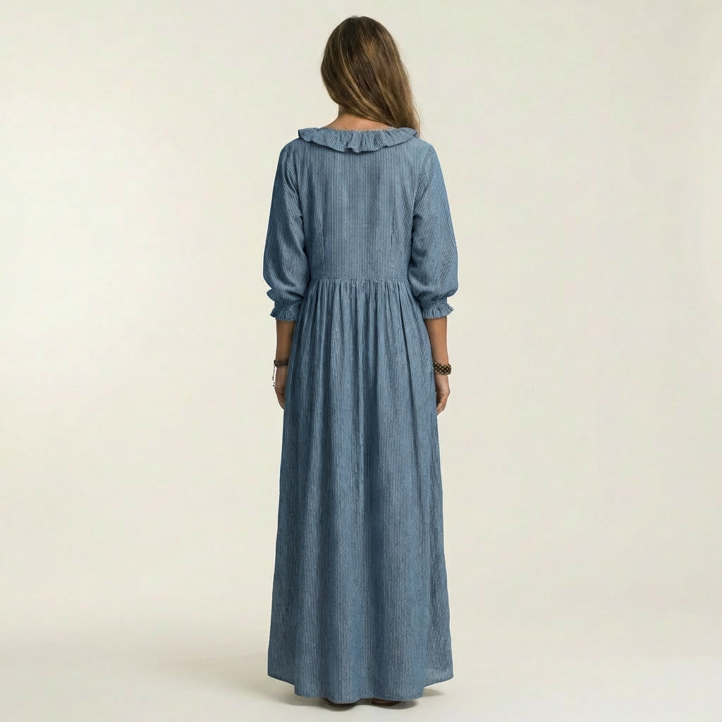 Rosalind | Striped Lantern-Sleeve Maxi Dress