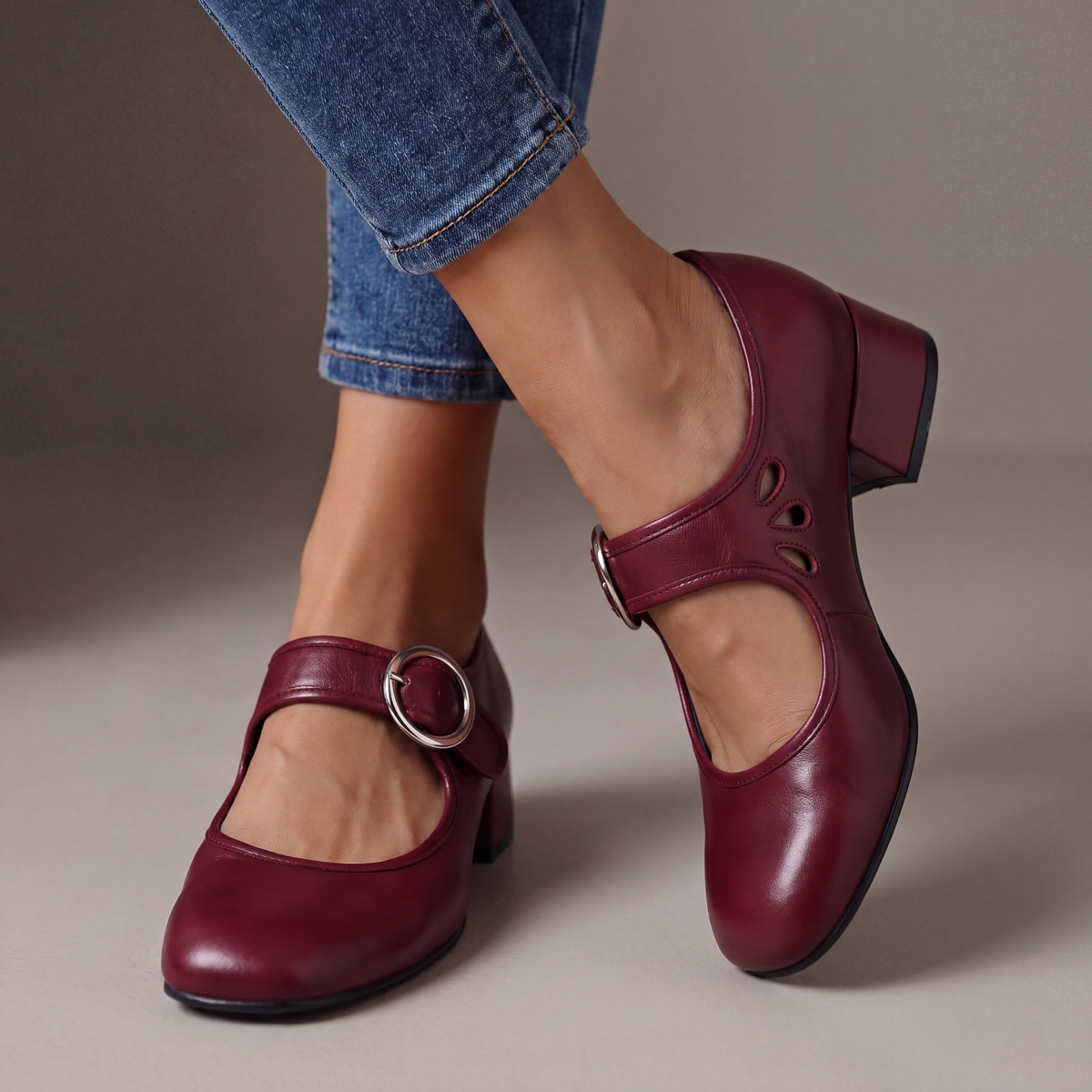 Henrietta | Block Heel Strap Court Shoes