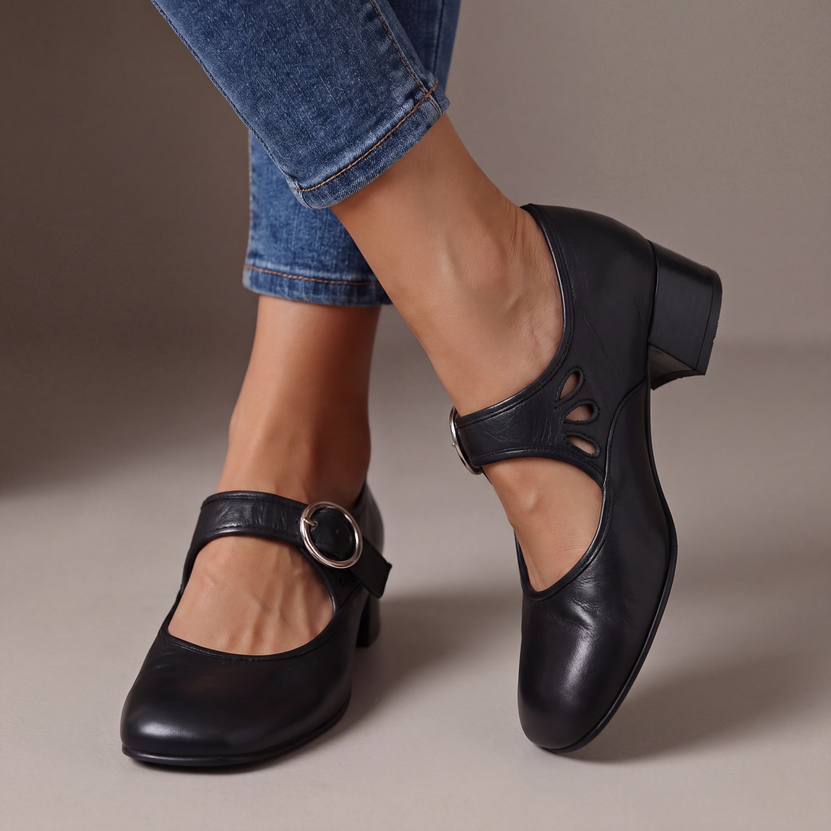Henrietta | Block Heel Strap Court Shoes