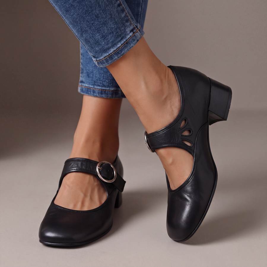 Henrietta | Block Heel Strap Court Shoes