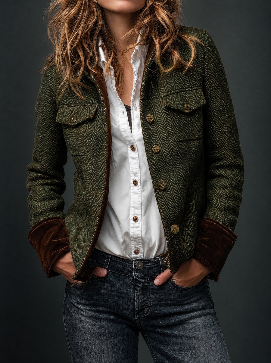Clarissa | Vintage Blazer with Contrast Chevron Trim