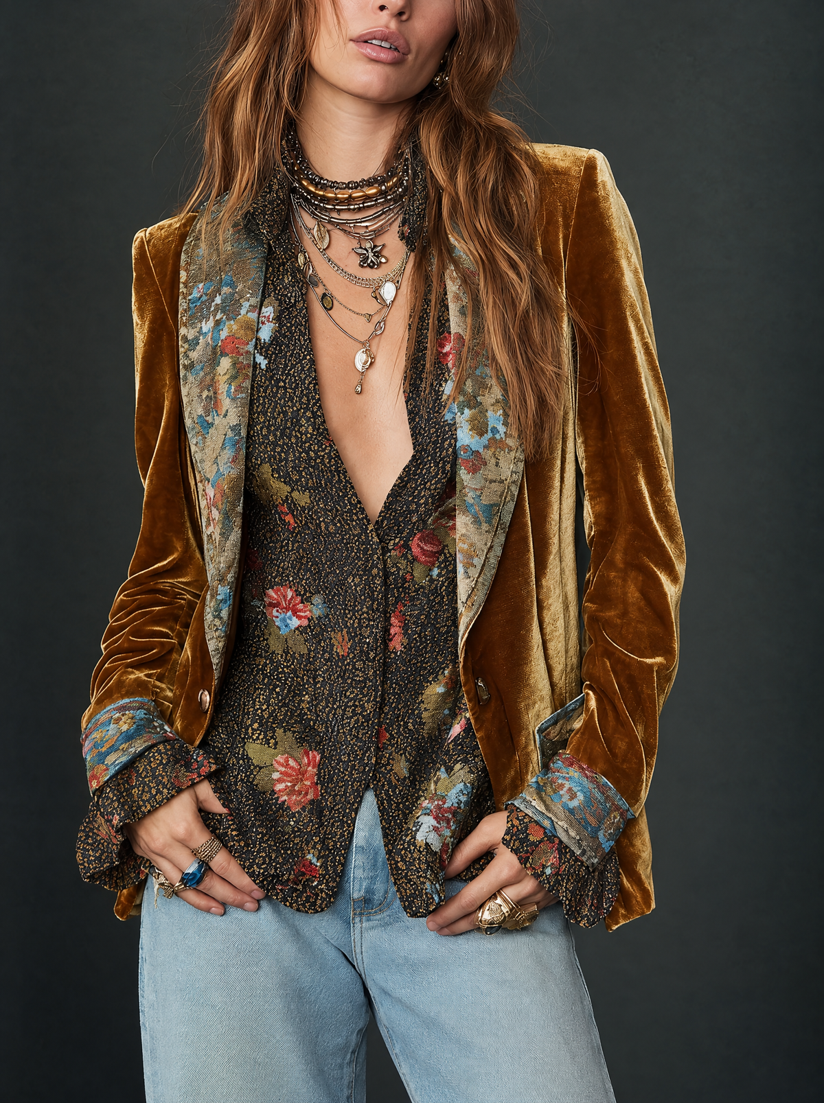 Sybil | Vintage Patchwork Floral Print Blazer