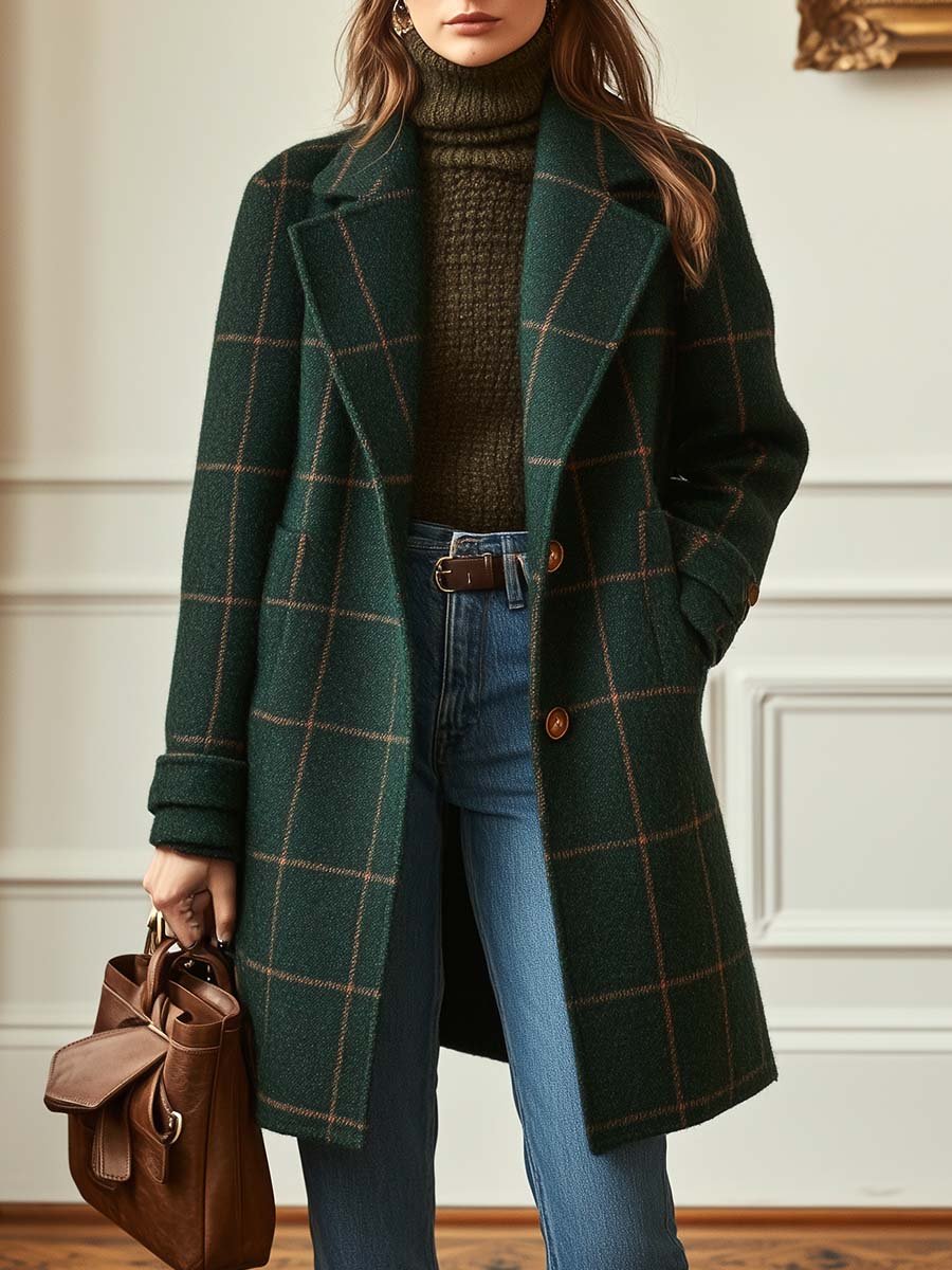 Millicent | Plaid Tweed Lapel Coat