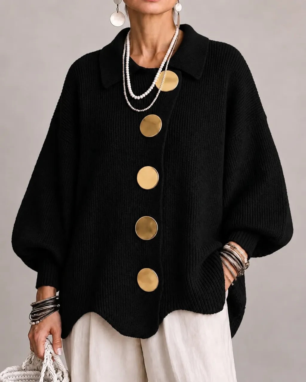 Gwendolen | Oversized Collared Button Cardigan