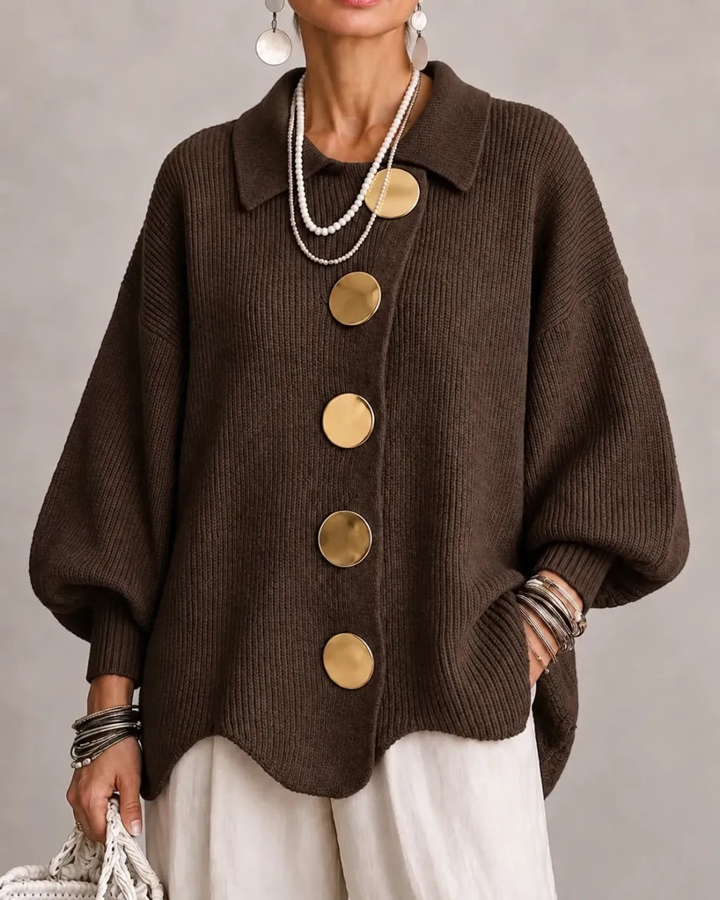 Gwendolen | Oversized Collared Button Cardigan