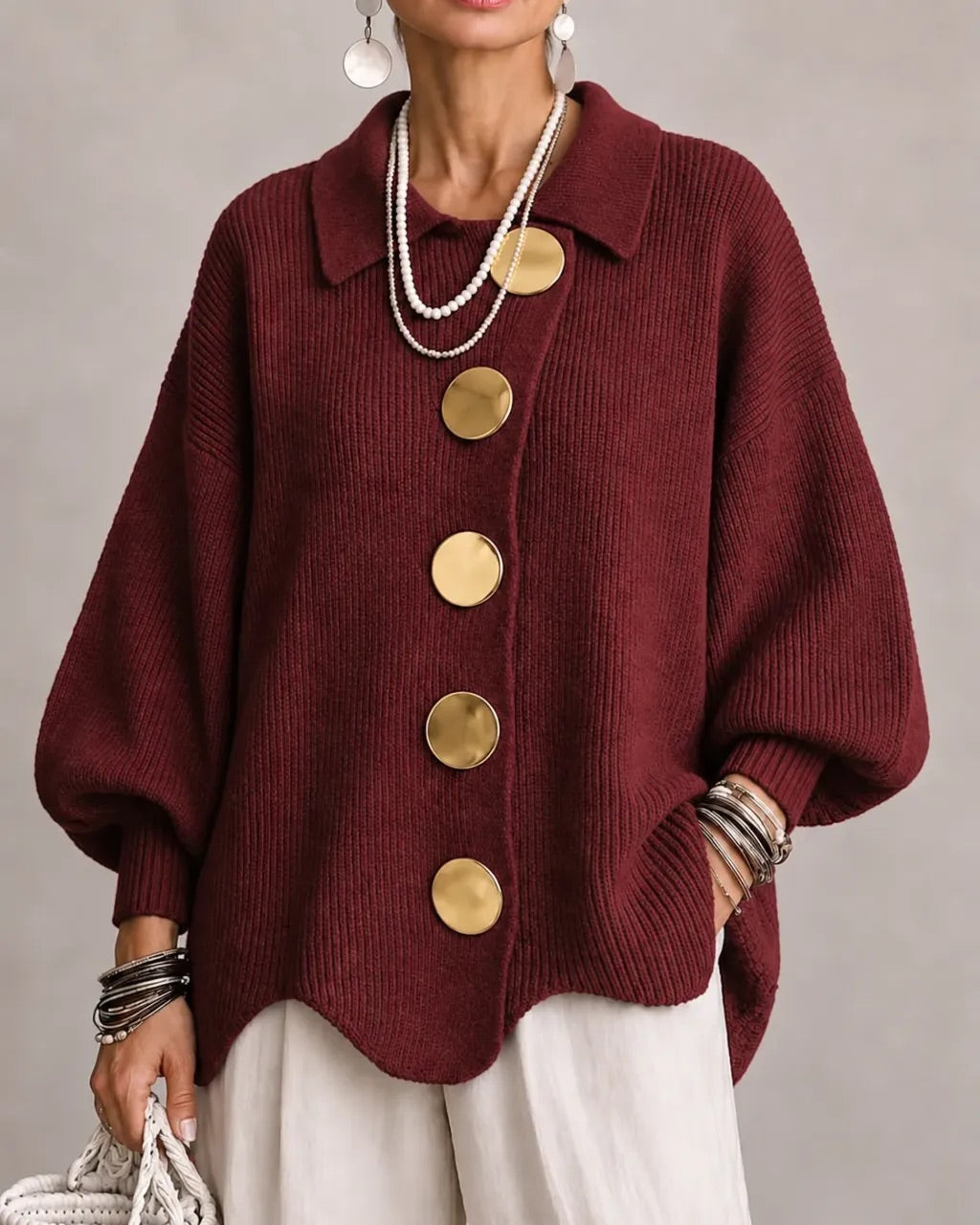 Gwendolen | Oversized Collared Button Cardigan