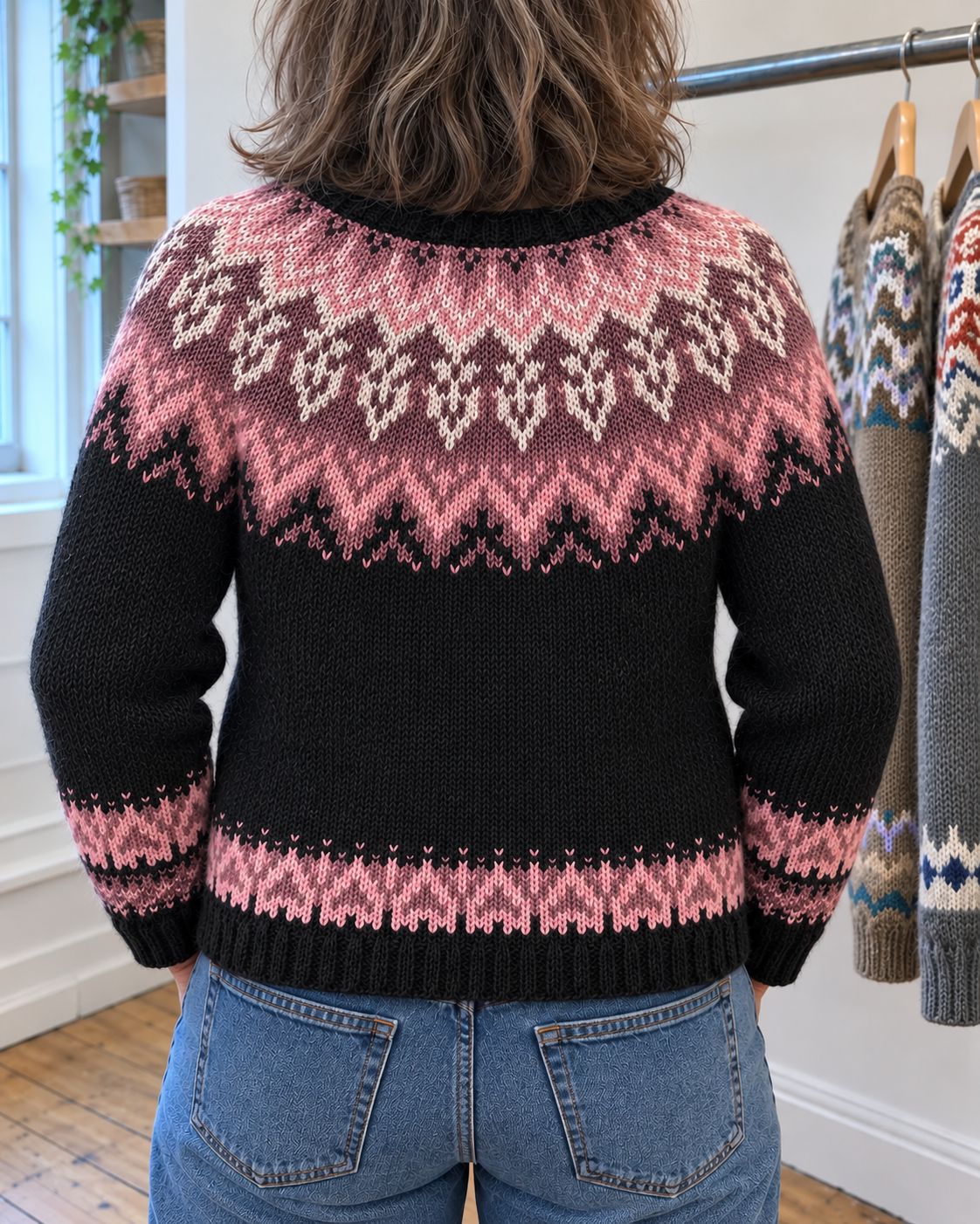 Lydia | Black and Pink Zigzag Yoke Cardigan