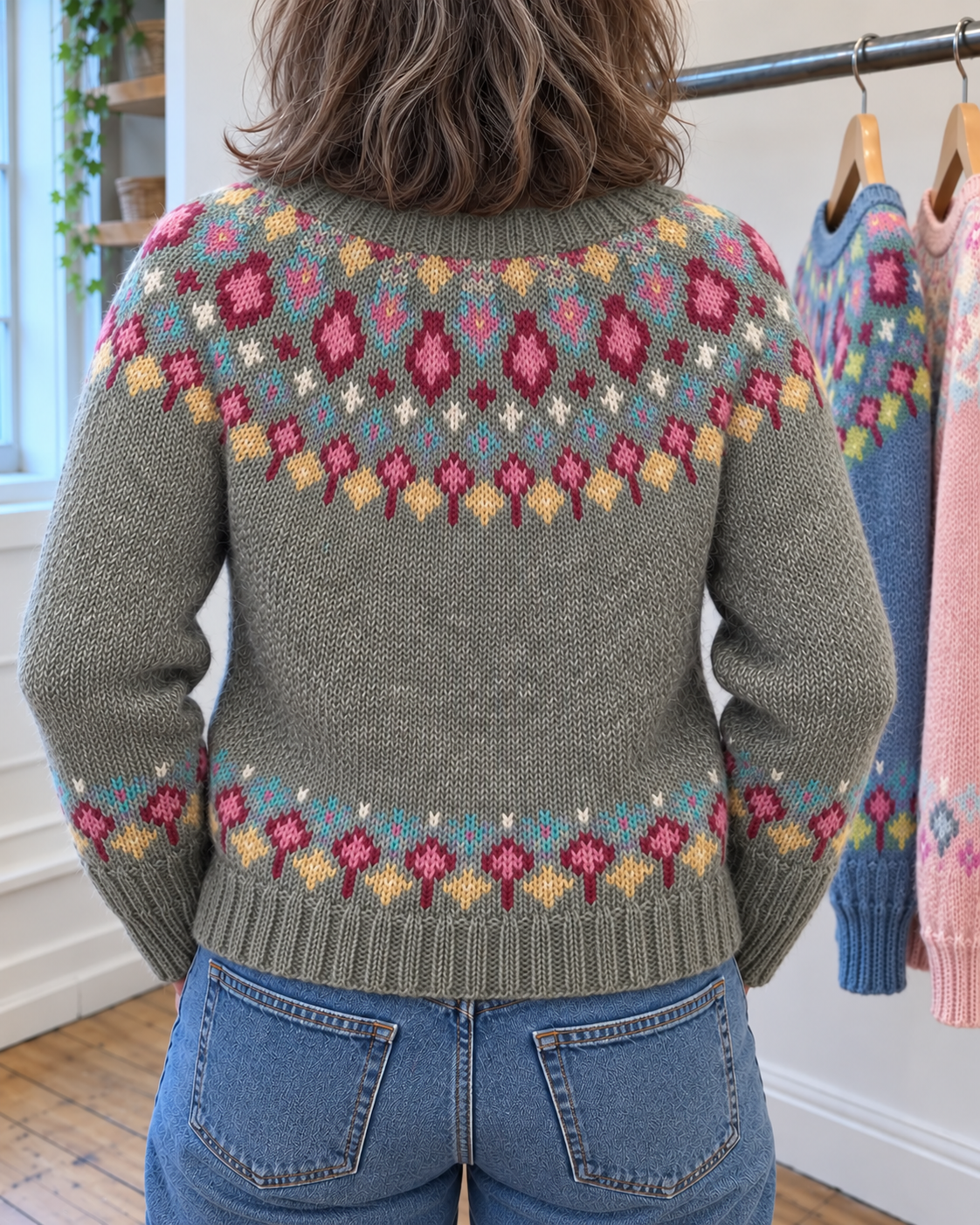 Madeline | Sage Diamond Yoke Button-Front Cardigan